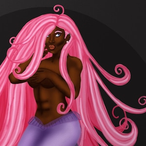 Violet | Pink | Mermaid | African-American | Black Art | Fantasy | Print | Poster | Wall Hanging | Collectible | Gift | Mami Wata