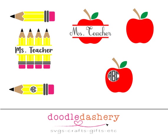 Download Teacher Appreciation Apple Pencil Monogram Svg File For Etsy