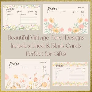 Cartões de Receitas para Imprimir | PDF Editável com Inspiração Vintage + Modelo Canva | Download Instantâneo