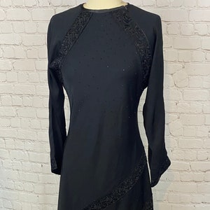 Vintage Black Bias Cut Floral Beaded Gown Dress Medium Large