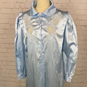 Vintage 80S Vanity Fair Baby Blue Satin Bow Nightgown Robe Small Medium