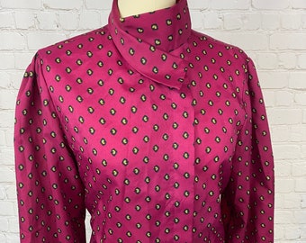 Vintage 60s Maroon Paisley Puff Sleeve Blouse Small Medium