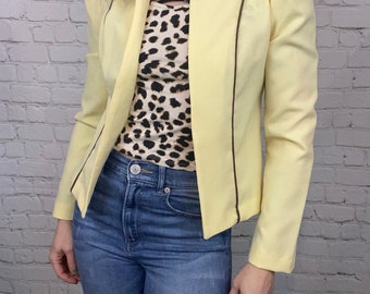 Vintage 60s Yellow Polyester Puff Sleeves Blazer Jacket Small