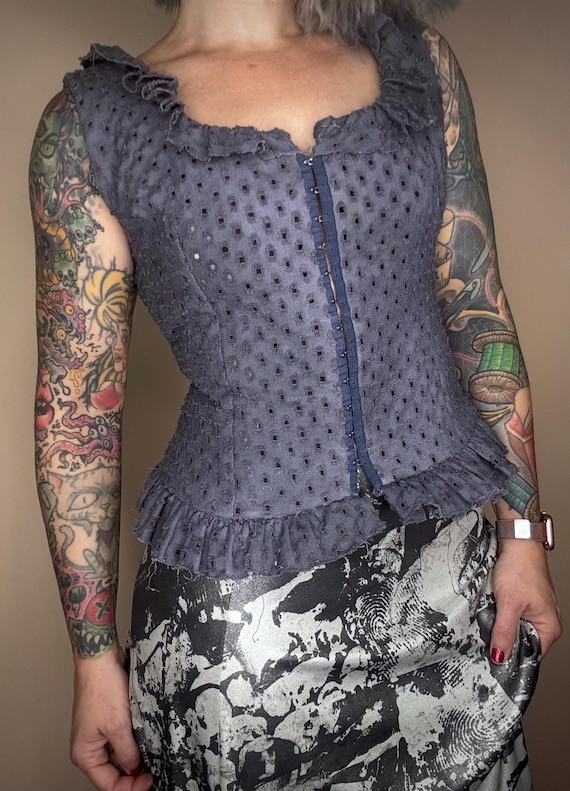 RagLuxe Distressed Violet Lace Up Corset Top