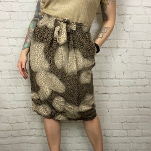 Vintage Brown 80s Leopard Tie Front Skirt Small Medium