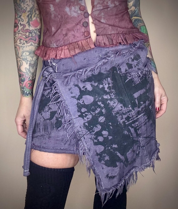 RagLuxe Raw Edge Purple Denim Wrap Skirt