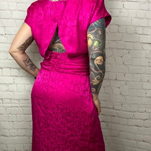Vintage Fuchsia Pink Leopard Silk Cutout Dress Small Medium image 3