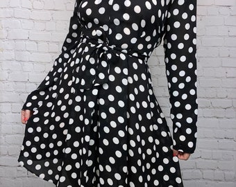 Vintage 90s Big Polkadot Semi Sheer Polyester Dress Small medium