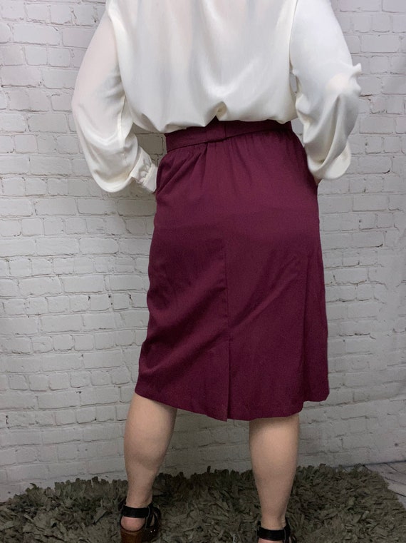 Vintage 80s Maroon Paperbag Belted Pencil Skirt M… - image 3