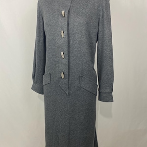 Vintage Gray Woolen 80s Toggle Dress Medium Large