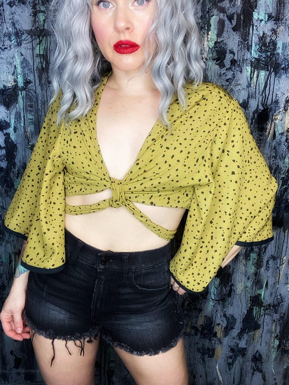 RagLuxe Olive Cheetah Print Wrap Crop Top