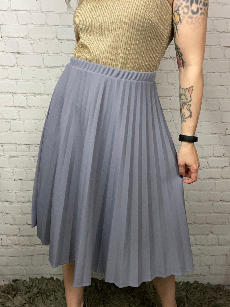 Vintage 70s Gray Polyester Pleated MIDI Skirt Large XL 18