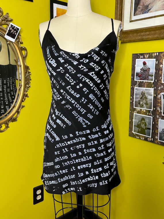 RagLuxe Black Silky Cowl Neck Printed Slip Dress