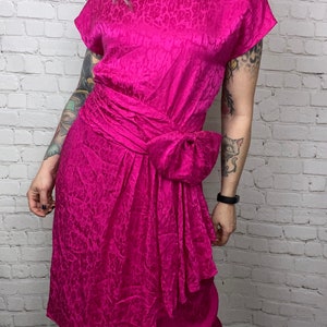 Vintage Fuchsia Pink Leopard Silk Cutout Dress Small Medium image 5