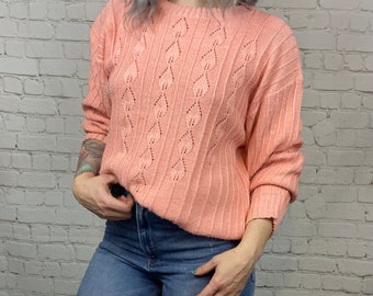 Pale Peach Vintage Sparkly 70s Sweater Medium large