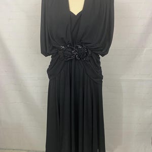 Vintage Black 80s Sequin Draped Cocktail Dress Small Medium