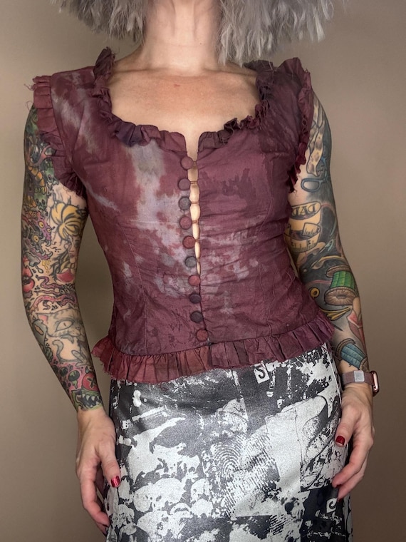 RagLuxe Red Bleached Civil War Button Front Top