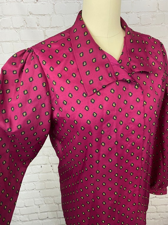 Vintage 60s Maroon Paisley Puff Sleeve Blouse Sma… - image 3