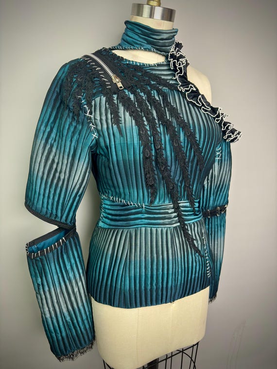 RagLuxe Metallic Satin Cutout Asymmetrical Jacket Top