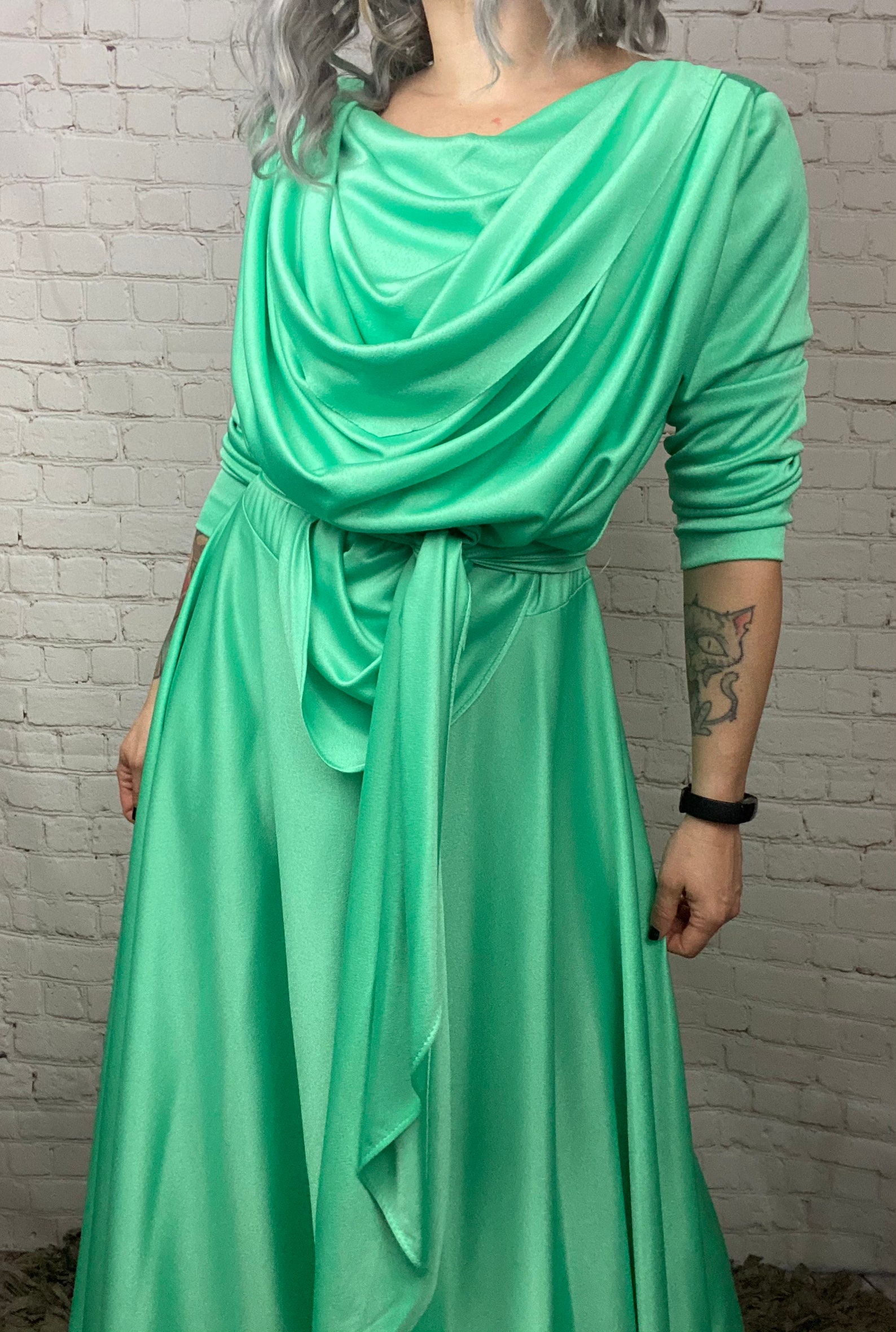 Vintage Mint Green Cowl Drapeado Poliéster Vestido Formal Etsy España