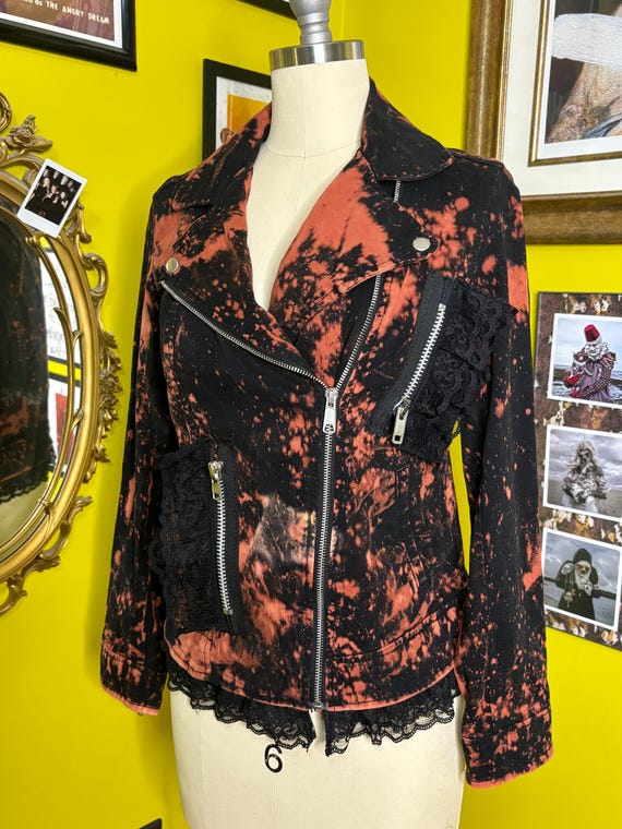 RagLuxe Black Acid Wash Motorcycle Lace Jacket