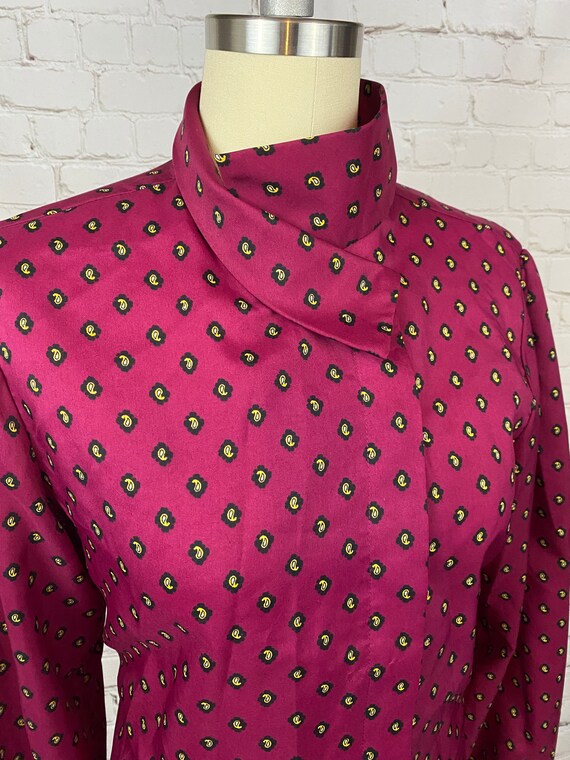 Vintage 60s Maroon Paisley Puff Sleeve Blouse Sma… - image 2