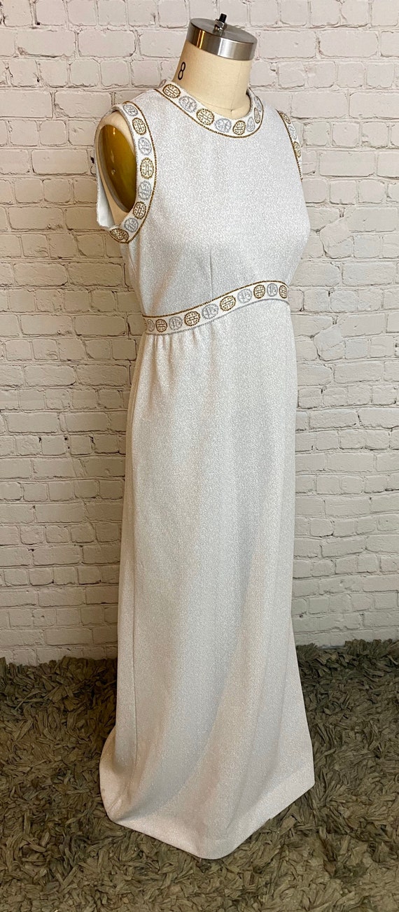 Vintage metallic Grecian 70s maxi Formal Dress Med