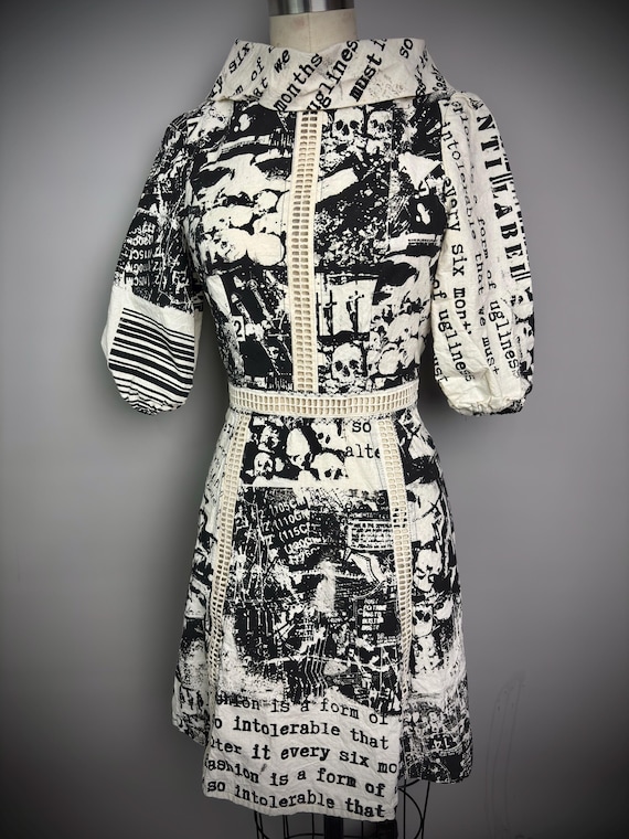 RagLuxe Cream Retro Punk Puff Sleeve Dress