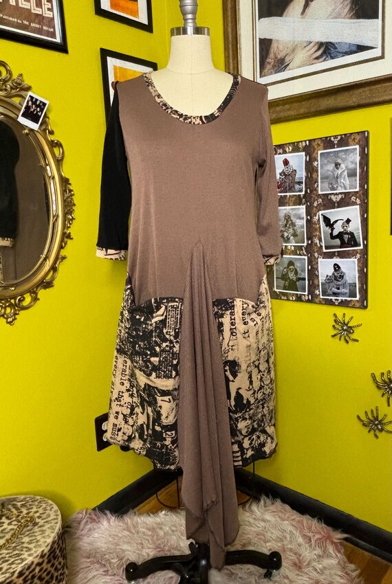 RagLuxe Brown Printed Draped Oversized Knit Dress