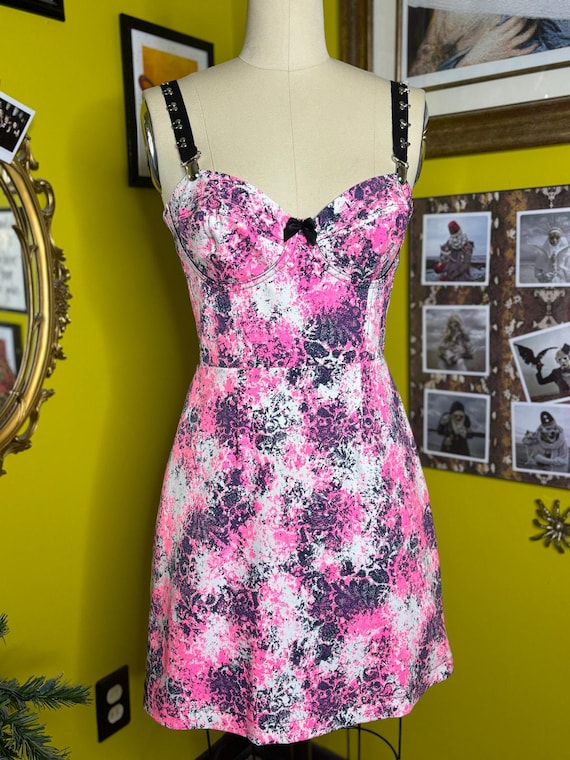 RagLuxe Hot Pink Abstract Bustier Corset Dress