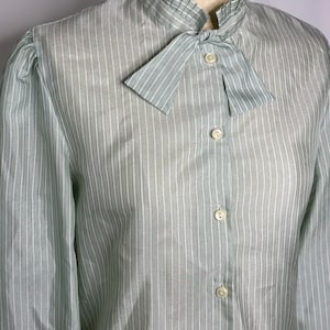Vintage Mint Semi-Sheer Pinstriped Ruffle Collared Blouse Top Medium