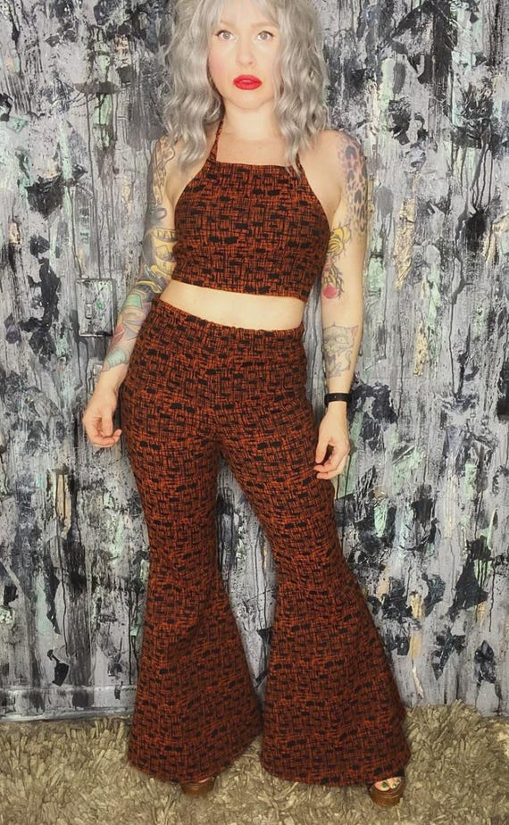 RagLuxe 70s Rust Printed Bellbottom Pants & Top