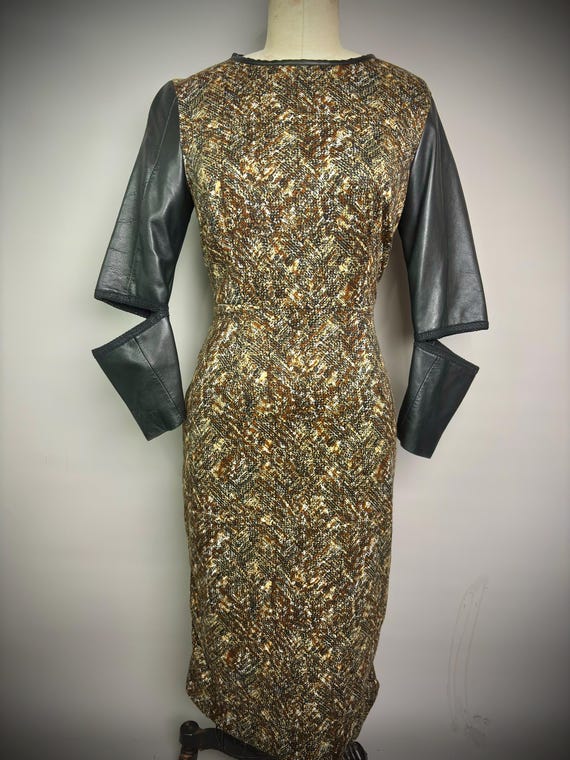 RagLuxe Vintage Leather Cutout Abstract Dress