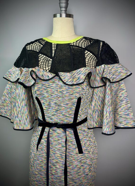 RagLuxe Neon Neoprene Ruffle Laser Cut Dress