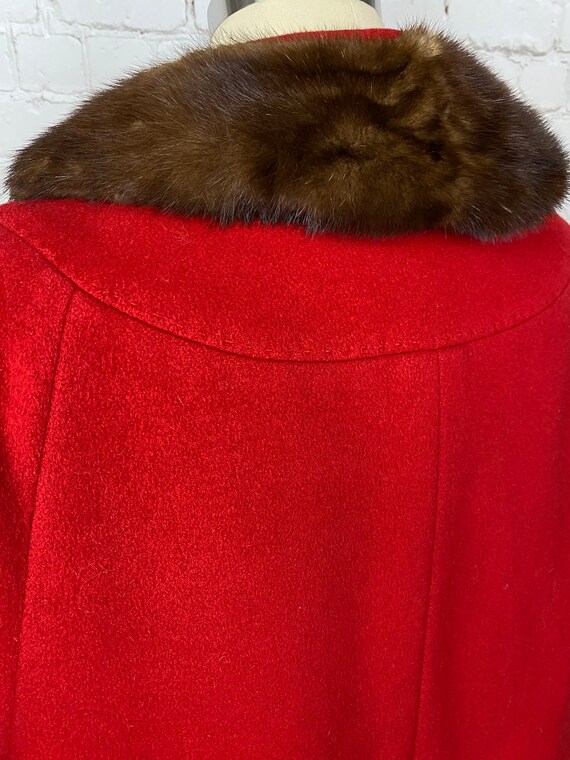 Vintage red wool fur trimmed 60s Swing coat Small… - image 7