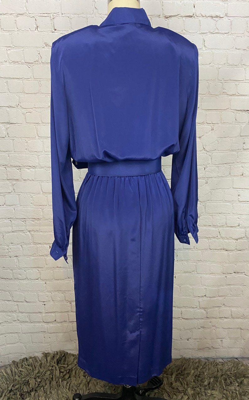 Vintage 80s Navy Silky Pleated Dress Small Medium
