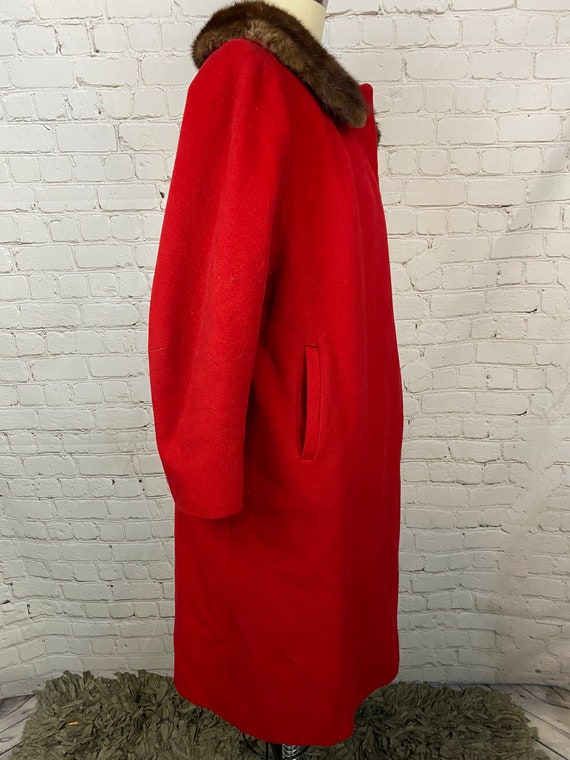 Vintage red wool fur trimmed 60s Swing coat Small… - image 5