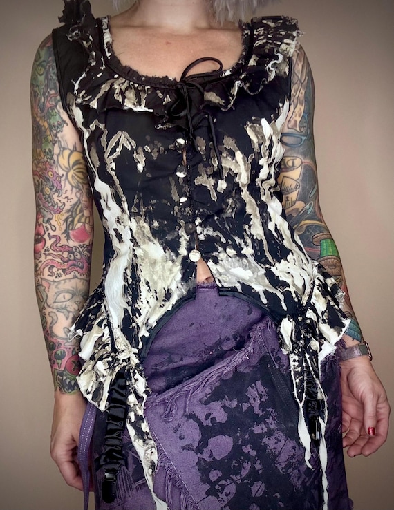 RagLuxe Black Acid Bleached Raw Edge Garter Top
