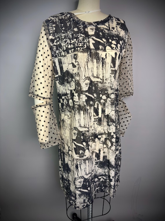 RagLuxe Beige Sheer Mesh Printed Cutout Dress