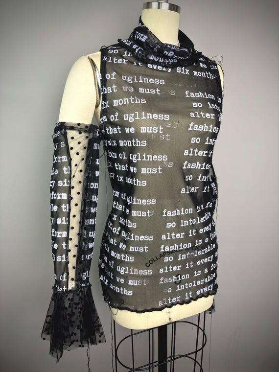 RagLuxe Black Sheer Anti-Fashion Print Ruffle Top