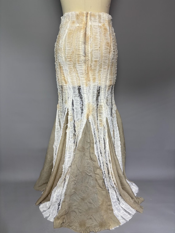 RagLuxe Ivory Sheer Distressed Raw Edged Mermaid Skirt