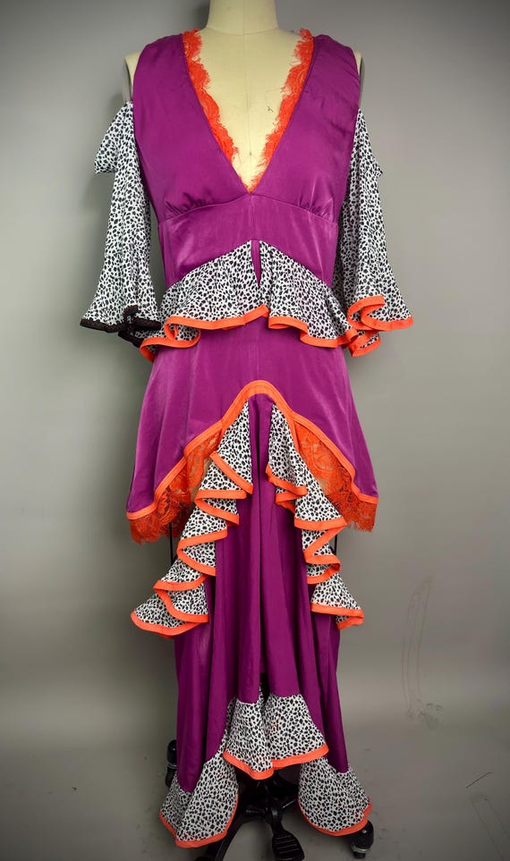 RagLuxe Magenta Animal Print Ruffled Cutout Dress