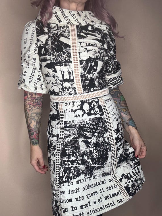 RagLuxe Cream Retro Punk Puff Sleeve Dress