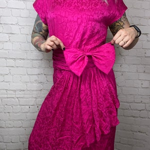 Vintage Fuchsia Pink Leopard Silk Cutout Dress Small Medium image 2