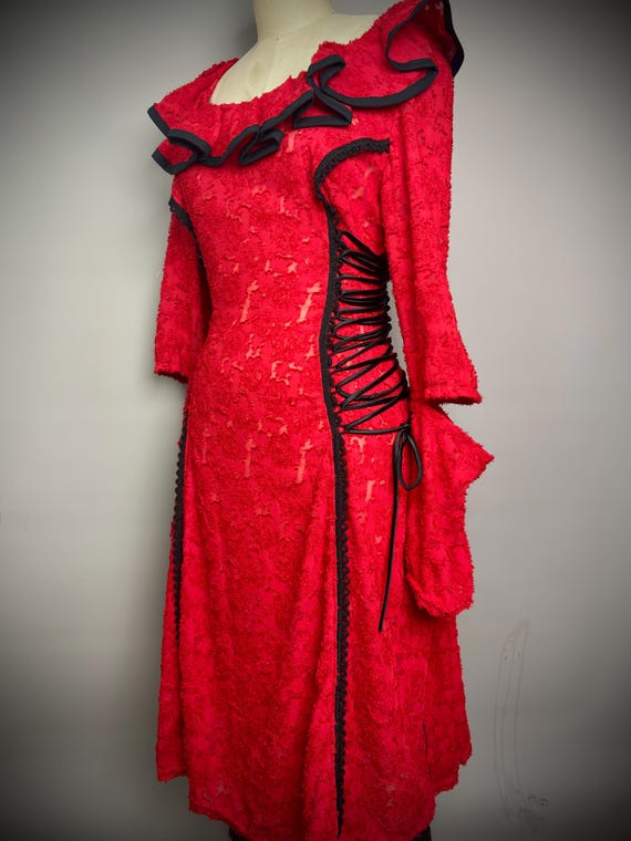 RagLuxe Red Burnout Lace Up Clown Dress