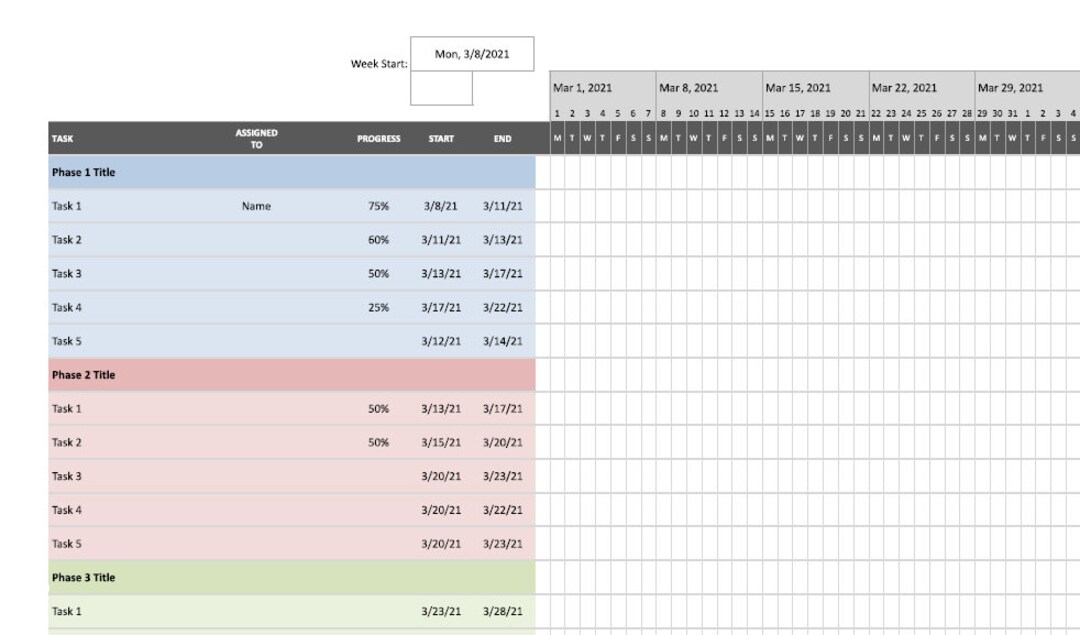 Gnatt Scheduling Chart Excel Template Etsy Australia