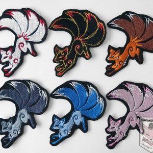 Four Tailed Fox Kitsune Embroidered Applique Patch Iron on or Sew on