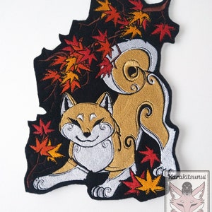 Shiba Inu Dog with Japanese Maple Embroidered Applique Patch Iron on or Sew on