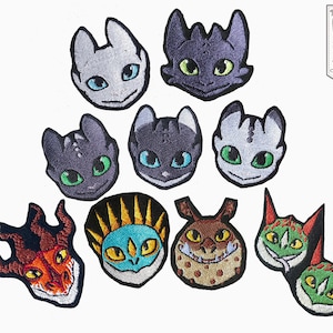 Chibi Dragon Head Embroidered Applique Patch Iron on or Sew on
