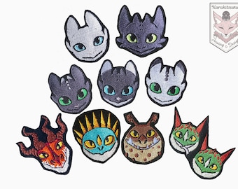 Chibi Dragon Head - Embroidered Applique Patch - Iron on/Sew on